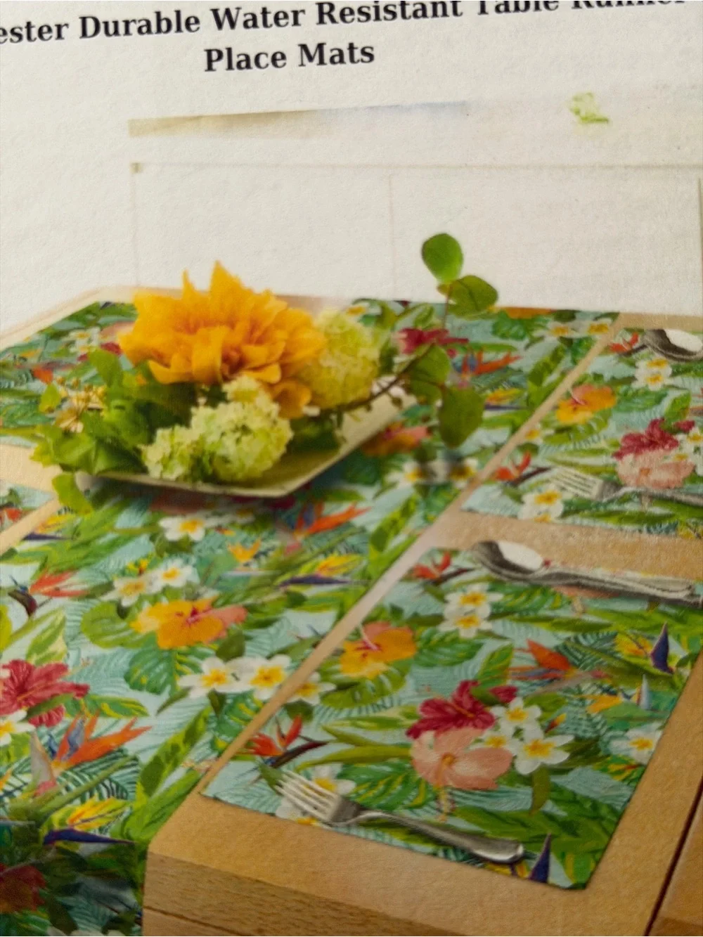 Premium Tropical Floral Table Runner and Placemats Set - Green